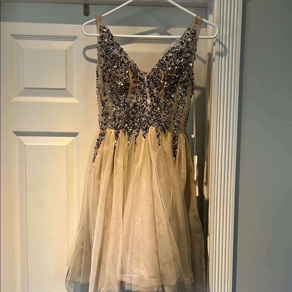Hebeos Tulle Beaded Homecoming Junior Prom Bridesmaid Dress Smoky Quartz 2